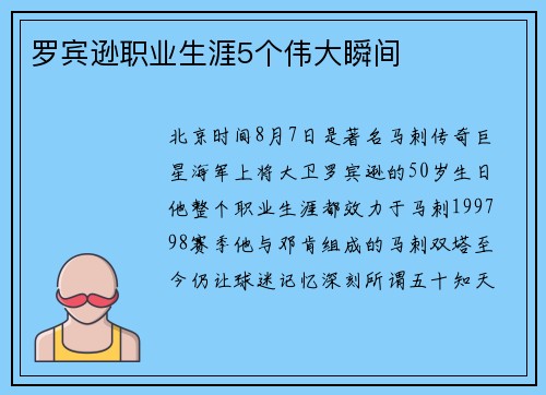 罗宾逊职业生涯5个伟大瞬间